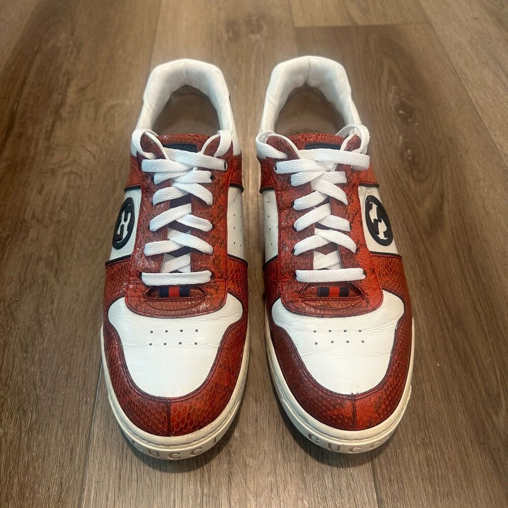 Retro Red Gucci Python Leather Low Top Interlocking G Sneakers Size 9G US 10